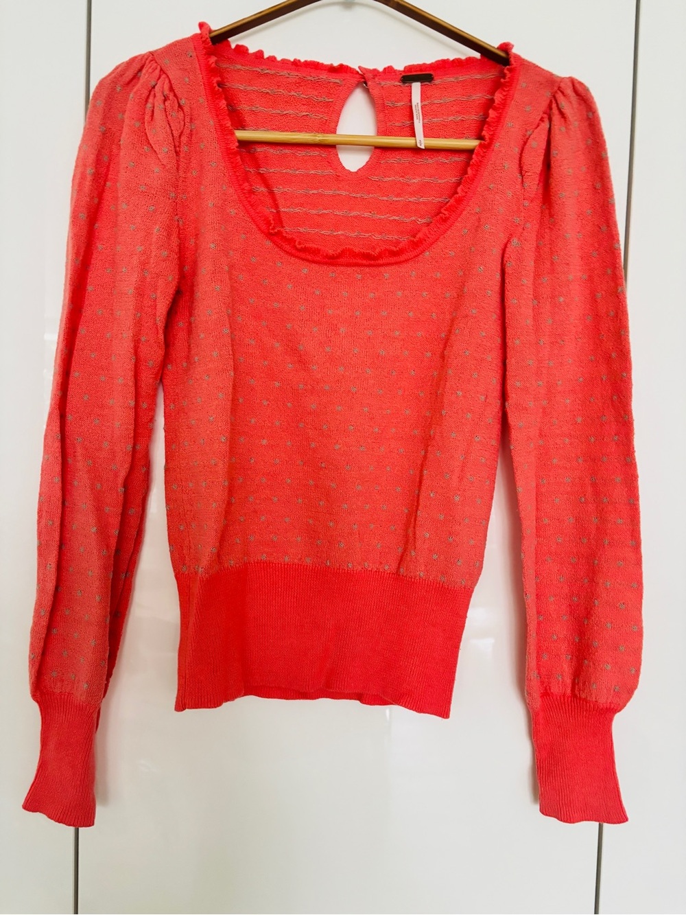 Free People Coral Pink Scoop Neck Sweater with Metallic Dots